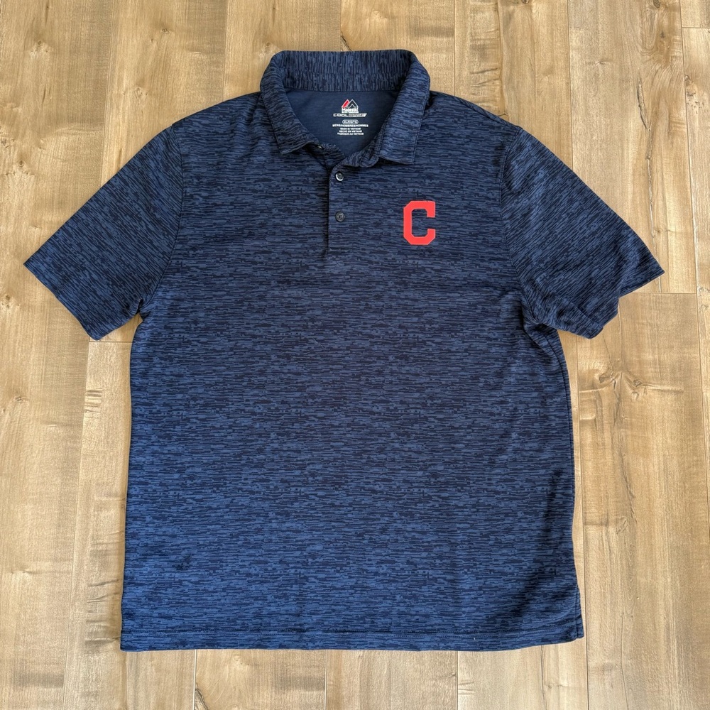 Cleveland Guardians Polo Shirt Men XL Majestic Cool Base Blue Baseball Digital - Picture 2 of 7